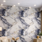 Self Adhesive Dark Blue & White Texture UV Marble Sheet (Gold Foil)