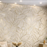 Self Adhesive White Leaf Texture UV Marble Sheet (Gold Foil)