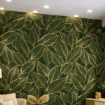 Self Adhesive Green Leaf Texture UV Marble Sheet (Gold Foil)
