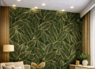 Self Adhesive Green Leaf Texture UV Marble Sheet (Gold Foil)