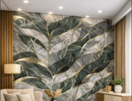 Self Adhesive Dark Green Leaf Texture UV Marble Sheet (Gold Foil) - Image 2