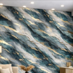 Self Adhesive Teal Texture UV Marble Sheet (Gold Foil)