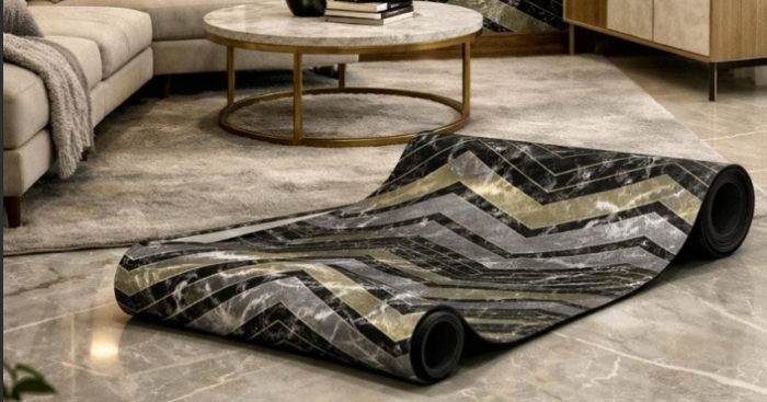 Self Adhesive Black Texture UV Marble Sheet (Gold Foil) - Image 2