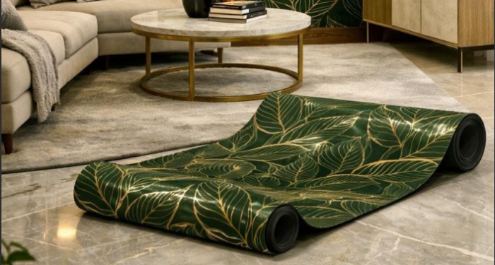 Self Adhesive Green Leaf Texture UV Marble Sheet (Gold Foil) - Image 2