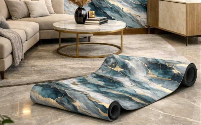 Self Adhesive Teal Texture UV Marble Sheet (Gold Foil) - Image 2