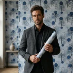 Self Adhesive Wallpaper White Blue Circle Texture 10 Meter