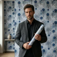 Self Adhesive Wallpaper White Blue Circle Texture 10 Meter