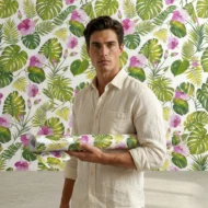 Self Adhesive Wallpaper Pink Flowers Texture 10 Meter