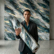 Self Adhesive Teal Texture UV Marble Sheet (Gold Foil) - Image 2