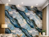 Self Adhesive Midnight Azure Marble & Gold Inlay Mural Pattern UV Marble Sheet - Image 4