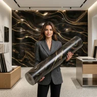 Self Adhesive Black UV Marble Sheet (Gold Foil)