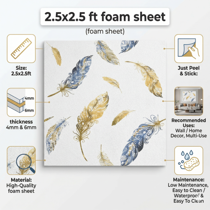 Self Adhesive White Feather Design 2.5x2.5 Foam Sheet - Image 3