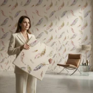 Self Adhesive Pink Feather Design 2.5x2.5 Foam Sheet