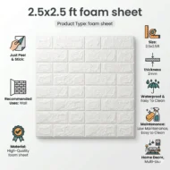 Self Adhesive 2.5x2.5 White Bricks Foam Sheet - Image 4