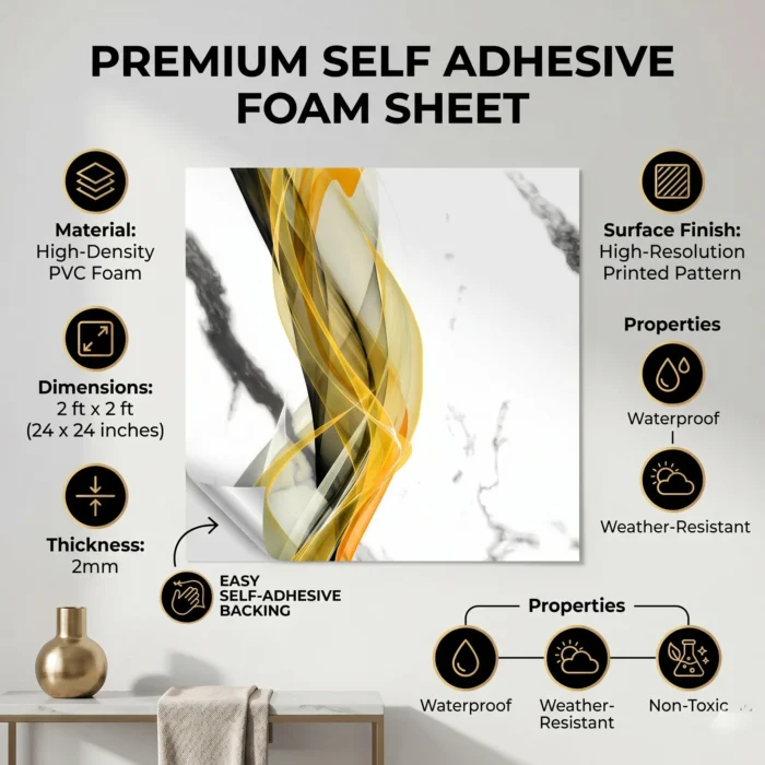 Self Adhesive White Yellow Abstract Texture Foam Sheet 2x2 - Image 5