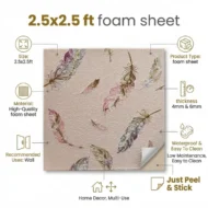 Self Adhesive Pink Feather Design 2.5x2.5 Foam Sheet - Image 3