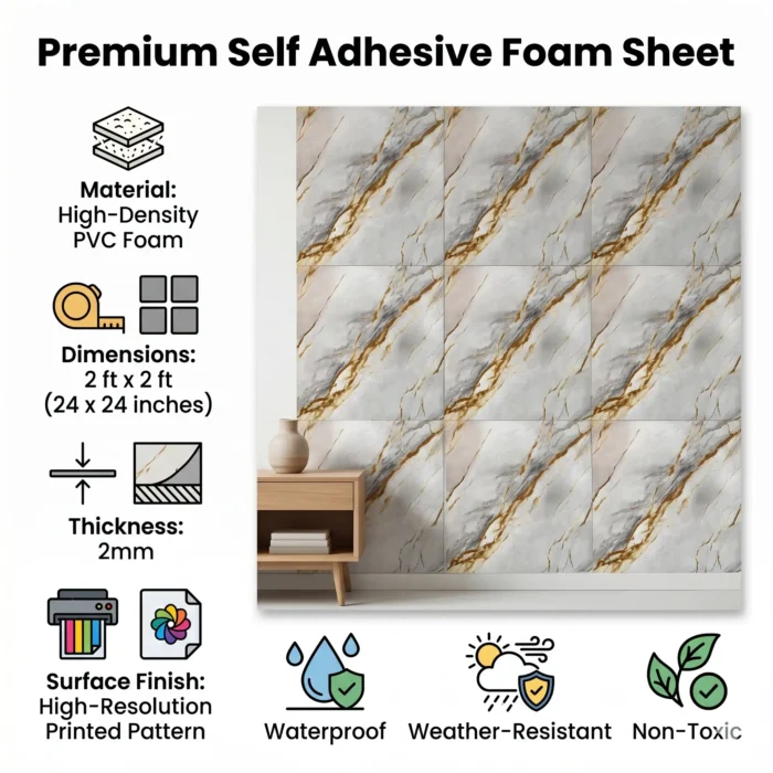 Self Adhesive Grey Yellow Line Texture Foam Sheet 2x2 - Image 5